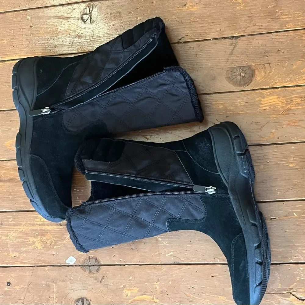 Lands' End Black Quilted Side Zip Boots